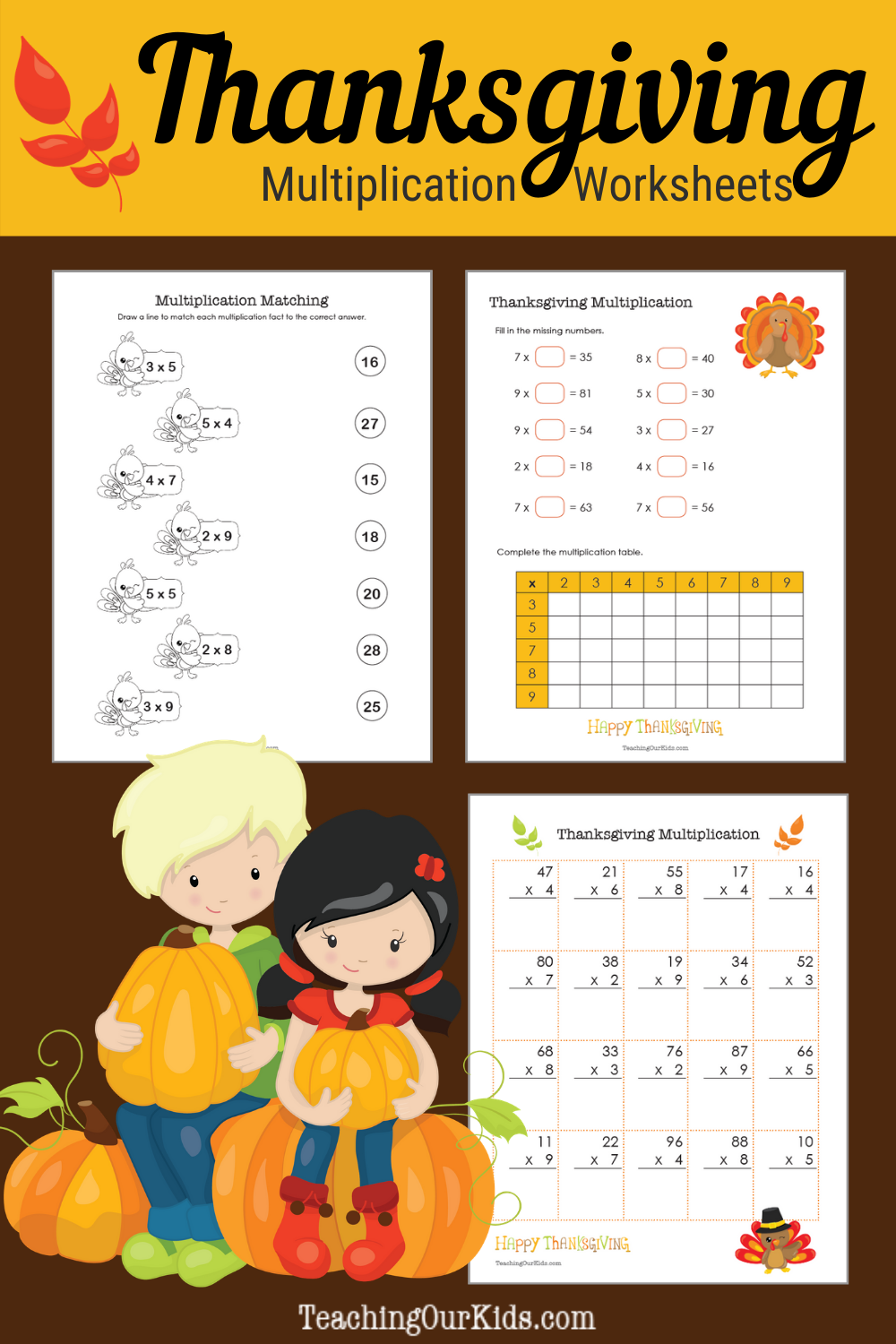 FREE Thanksgiving Multiplication Pack Educational Freebies